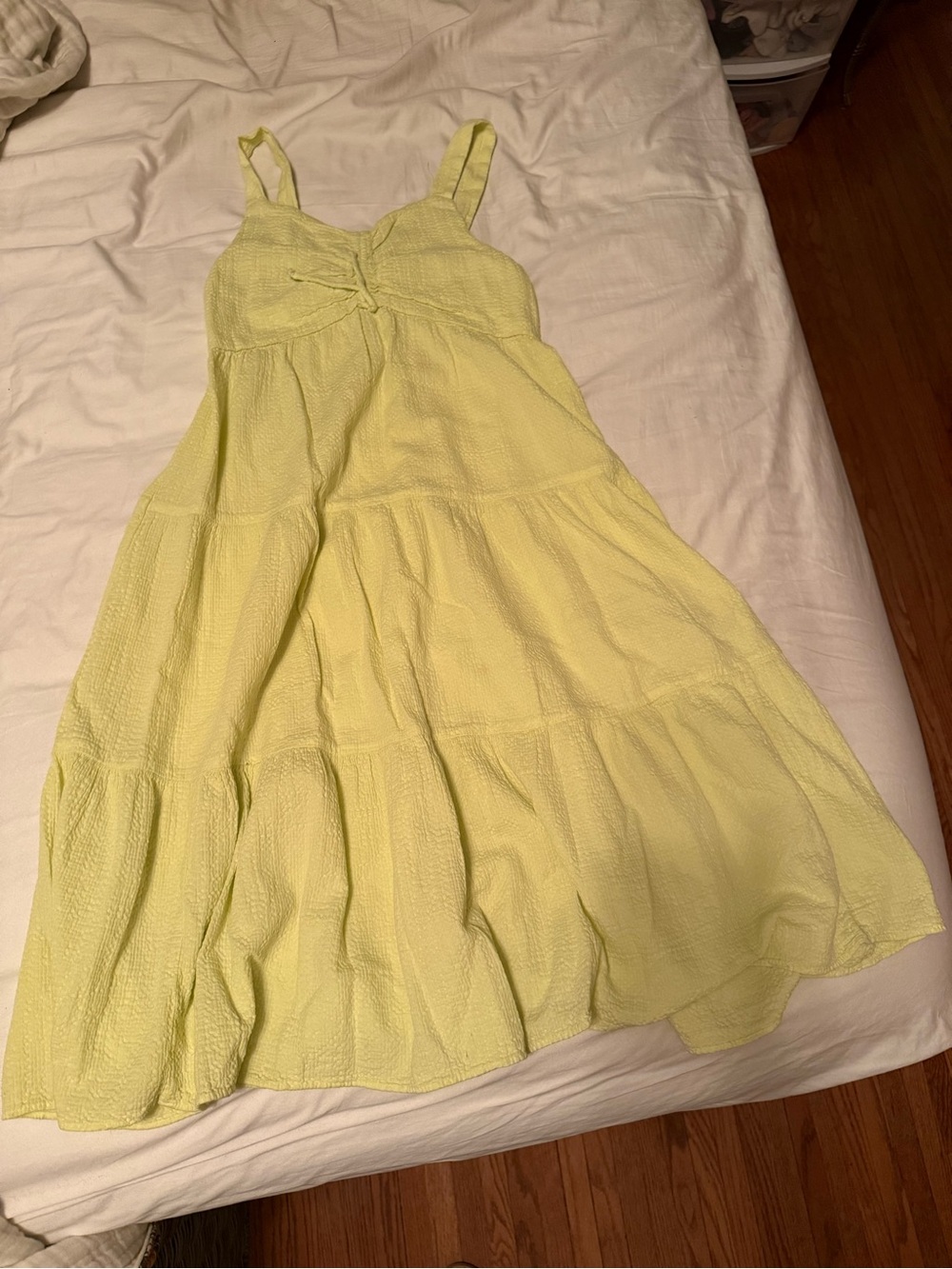 Zara Light Yellow/Green Tiered Sundress with Tie-Front